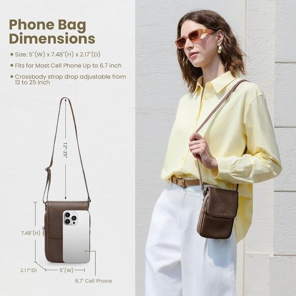 Genuine Leather Small Crossbody Bags for Women, Cell Phone Cross body Purse Bag - Picture 4 of 6